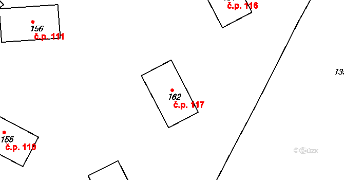 Měrunice 117 na parcele st. 162 v KÚ Měrunice, Katastrální mapa