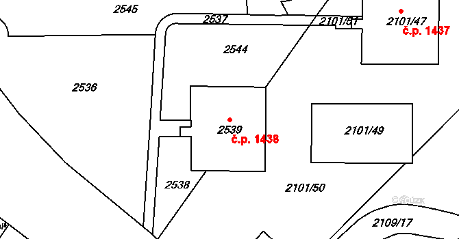 Trnovany 1438, Teplice na parcele st. 2539 v KÚ Teplice-Trnovany, Katastrální mapa