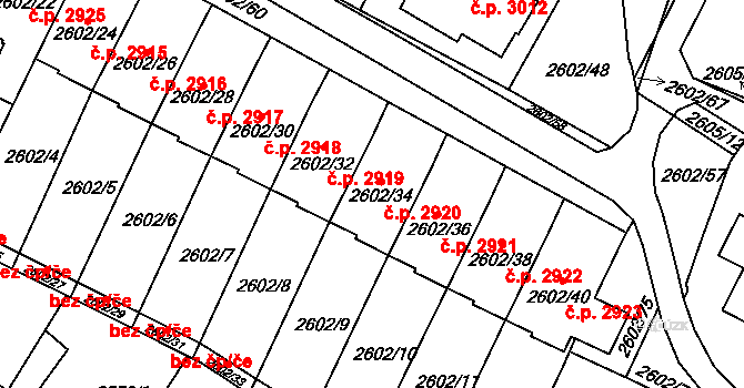 Teplice 2920 na parcele st. 2602/34 v KÚ Teplice, Katastrální mapa