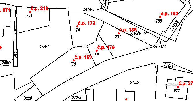 Roštín 179 na parcele st. 238 v KÚ Roštín, Katastrální mapa