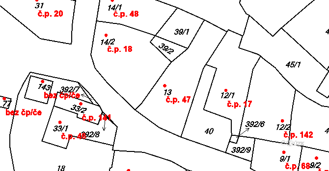Borek 47, Rokycany na parcele st. 13 v KÚ Borek u Rokycan, Katastrální mapa