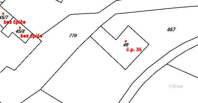 Lhotka 35 na parcele st. 46 v KÚ Lhotka u Mělníka, Katastrální mapa