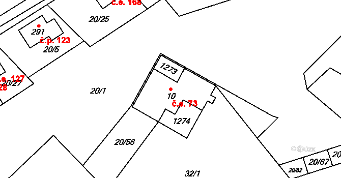 Háj 73, Loučná pod Klínovcem na parcele st. 10 v KÚ Háj u Loučné pod Klínovcem, Katastrální mapa