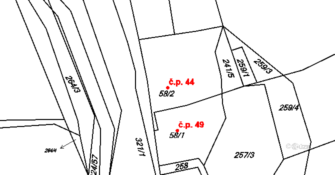 Zibohlavy 44, Kolín na parcele st. 58/2 v KÚ Zibohlavy, Katastrální mapa