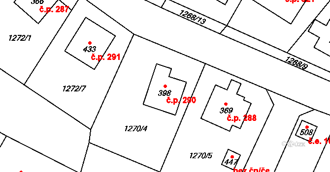Strážov 290 na parcele st. 398 v KÚ Strážov na Šumavě, Katastrální mapa