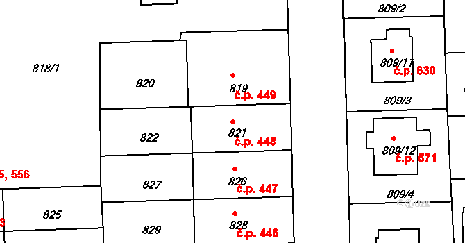 Liboc 448, Praha na parcele st. 821 v KÚ Liboc, Katastrální mapa