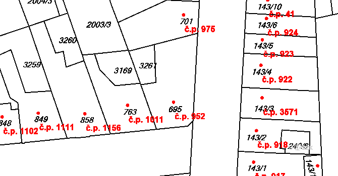 Hodonín 952 na parcele st. 695 v KÚ Hodonín, Katastrální mapa
