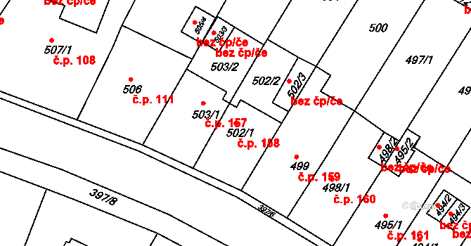 Pražské Předměstí 158, Bílina na parcele st. 502/1 v KÚ Bílina, Katastrální mapa