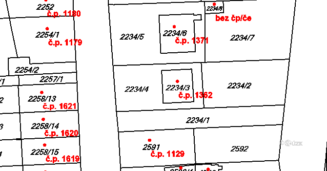 Šlapanice 1362 na parcele st. 2234/3 v KÚ Šlapanice u Brna, Katastrální mapa