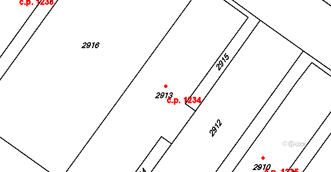 Vsetín 1234 na parcele st. 2913 v KÚ Vsetín, Katastrální mapa