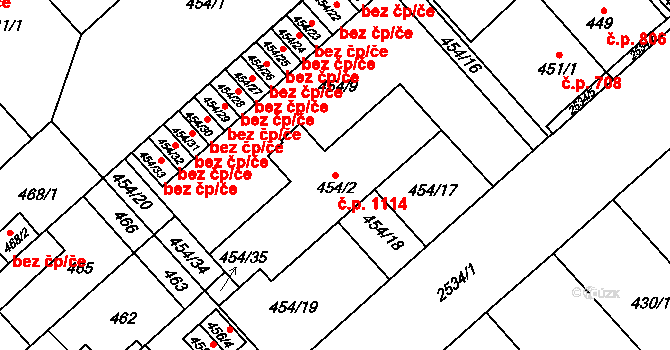 Doubravka 1114, Plzeň na parcele st. 454/2 v KÚ Doubravka, Katastrální mapa