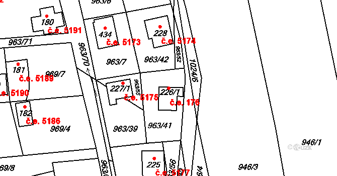 Kozojedy 176 na parcele st. 226/1 v KÚ Kozojedy u Kostelce nad Černými Lesy, Katastrální mapa