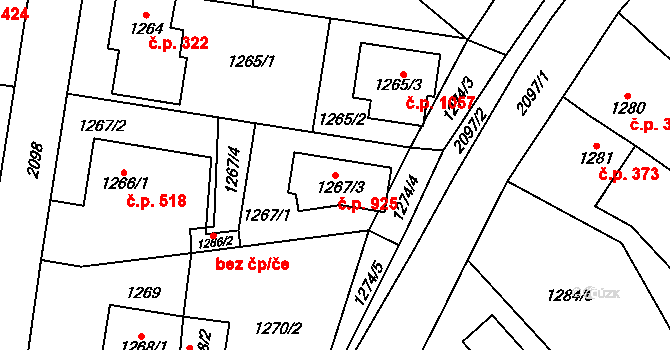Kbely 925, Praha na parcele st. 1267/3 v KÚ Kbely, Katastrální mapa