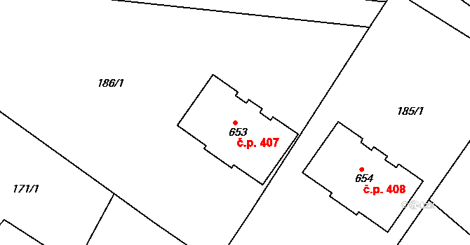 Železná Ruda 407 na parcele st. 653 v KÚ Železná Ruda, Katastrální mapa