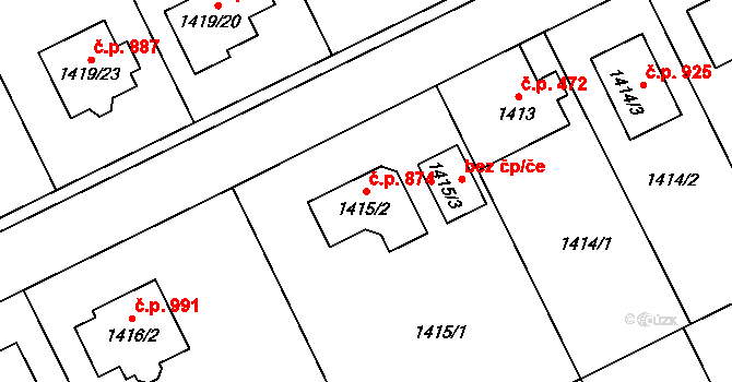 Bolatice 874 na parcele st. 1415/2 v KÚ Bolatice, Katastrální mapa
