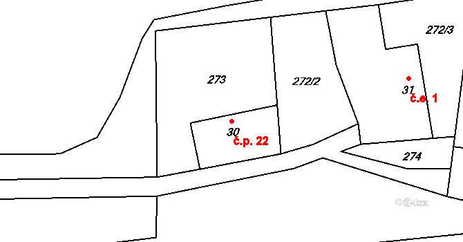 Trnová 22, Katusice na parcele st. 30 v KÚ Trnová u Katusic, Katastrální mapa