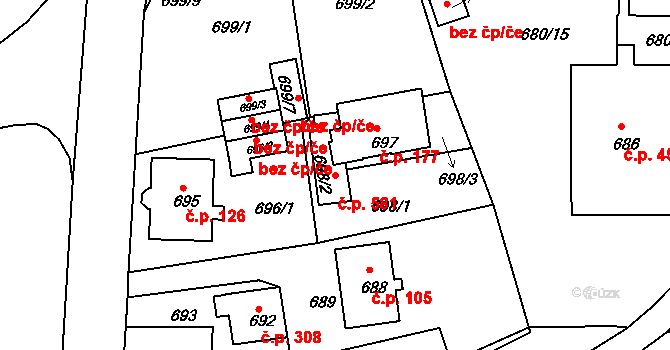 Liberec XI-Růžodol I 581, Liberec na parcele st. 698/2 v KÚ Růžodol I, Katastrální mapa