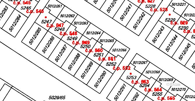 Zelená 551, Luštěnice na parcele st. 5251 v KÚ Luštěnice, Katastrální mapa
