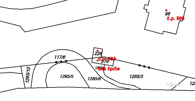 Borovina 993, Třebíč na parcele st. 228 v KÚ Řípov, Katastrální mapa