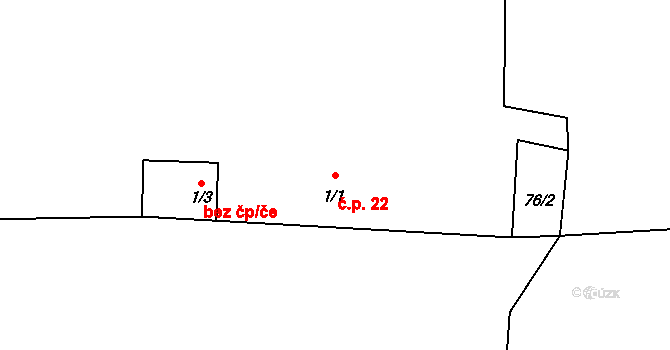 Dražíč 22 na parcele st. 1/1 v KÚ Dražíč, Katastrální mapa
