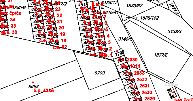 Hodonín 1 na parcele st. 7912 v KÚ Hodonín, Katastrální mapa