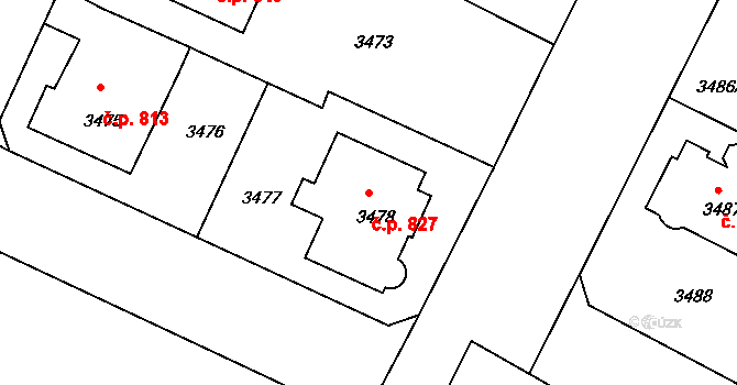 Předměstí 827, Litoměřice na parcele st. 3478 v KÚ Litoměřice, Katastrální mapa