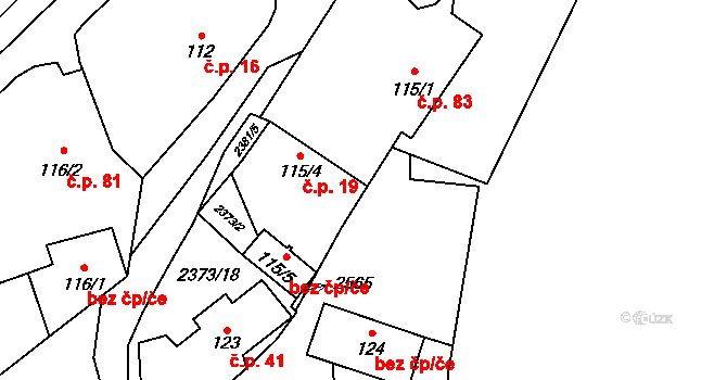 Popovice 19 na parcele st. 115/4 v KÚ Popovice u Benešova, Katastrální mapa