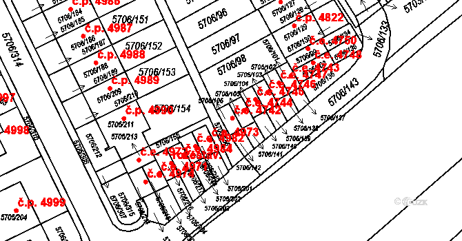 Jihlava 4742 na parcele st. 5706/106 v KÚ Jihlava, Katastrální mapa