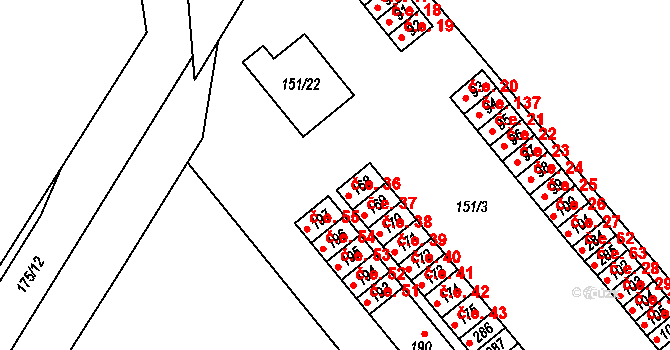 Dolní Rožínka 36 na parcele st. 168 v KÚ Dolní Rožínka, Katastrální mapa
