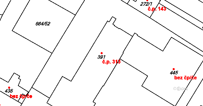 Jimramov 313 na parcele st. 391 v KÚ Jimramov, Katastrální mapa