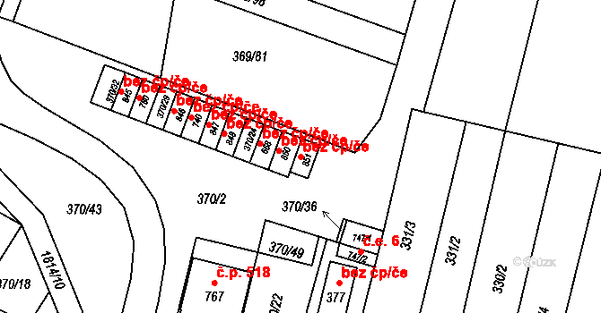 Šakvice 41959027 na parcele st. 851 v KÚ Šakvice, Katastrální mapa
