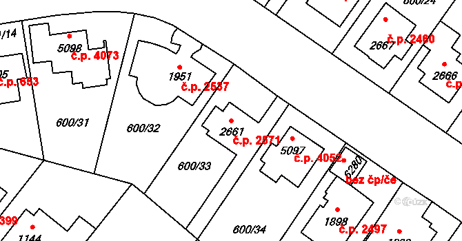 Zlín 2571 na parcele st. 2661 v KÚ Zlín, Katastrální mapa