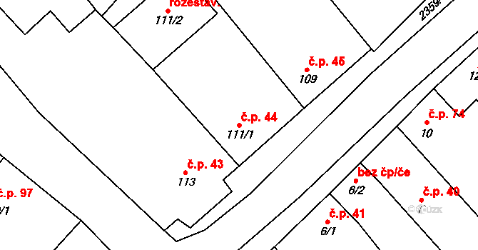 Kozlany 44 na parcele st. 111/1 v KÚ Kozlany u Vyškova, Katastrální mapa