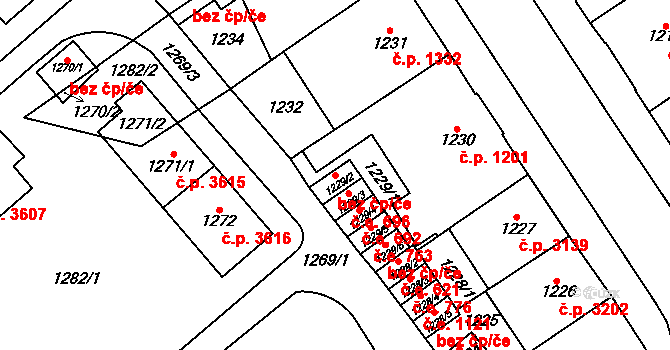 Chomutov 45066027 na parcele st. 1229/2 v KÚ Chomutov I, Katastrální mapa