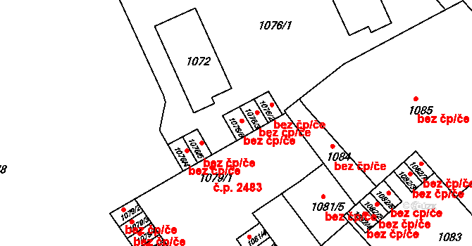 Teplice 45153027 na parcele st. 1076/6 v KÚ Teplice, Katastrální mapa