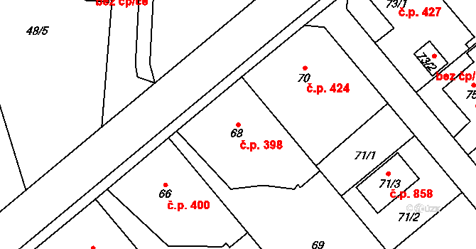 Štěpánkovice 398 na parcele st. 68 v KÚ Štěpánkovice, Katastrální mapa