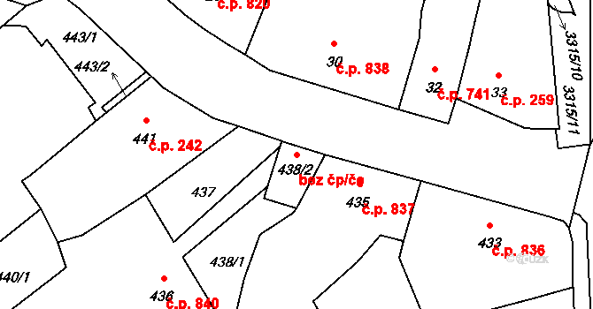 Pelhřimov 45286027 na parcele st. 438/2 v KÚ Pelhřimov, Katastrální mapa