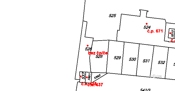 Bučovice 45813027 na parcele st. 526 v KÚ Bučovice, Katastrální mapa