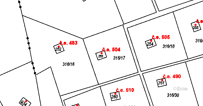 Martiněves 504, Jílové na parcele st. 253 v KÚ Martiněves u Děčína, Katastrální mapa