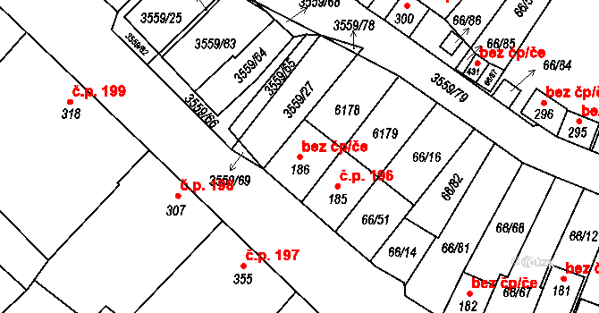Hrabětice 47485027 na parcele st. 186 v KÚ Hrabětice, Katastrální mapa