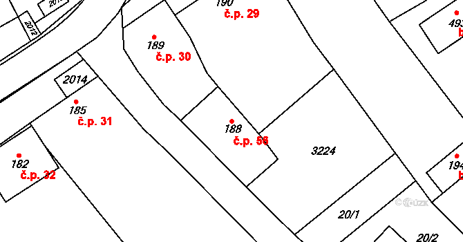 Pašovice 56 na parcele st. 188 v KÚ Pašovice na Moravě, Katastrální mapa
