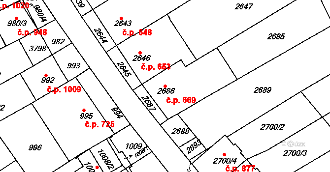 Nivnice 669 na parcele st. 2686 v KÚ Nivnice, Katastrální mapa