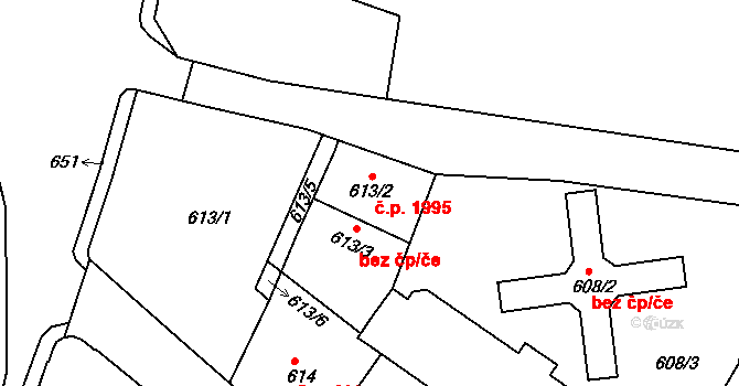 Bruntál 1995 na parcele st. 613/2 v KÚ Bruntál-město, Katastrální mapa