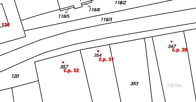 Marefy 31, Bučovice na parcele st. 354 v KÚ Marefy, Katastrální mapa