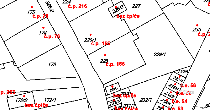 Chudeřín 165, Litvínov na parcele st. 228 v KÚ Chudeřín u Litvínova, Katastrální mapa
