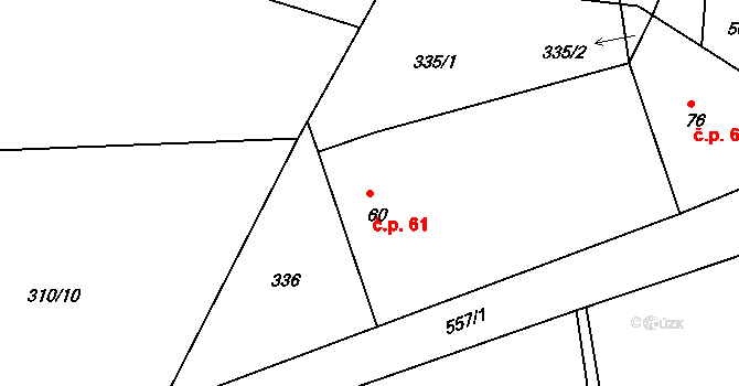 Slavkovice 61, Vyžice na parcele st. 60 v KÚ Vyžice, Katastrální mapa