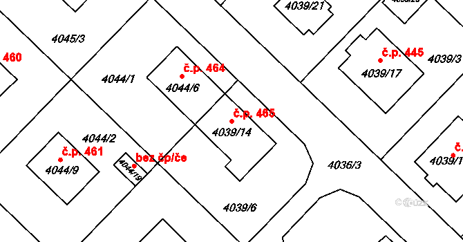 Choceňské Předměstí 465, Vysoké Mýto na parcele st. 4039/14 v KÚ Vysoké Mýto, Katastrální mapa