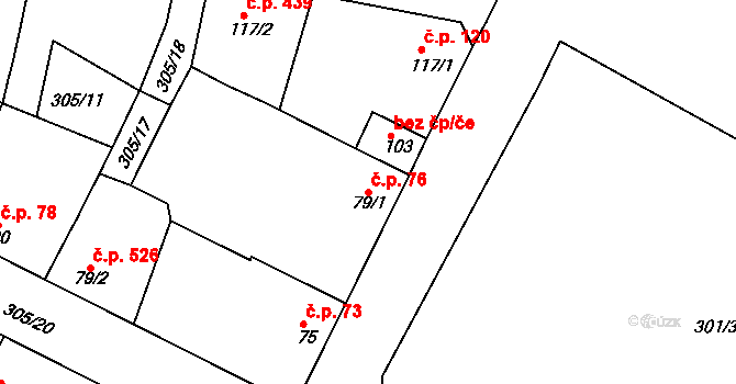 Neratovice 76 na parcele st. 79/1 v KÚ Neratovice, Katastrální mapa