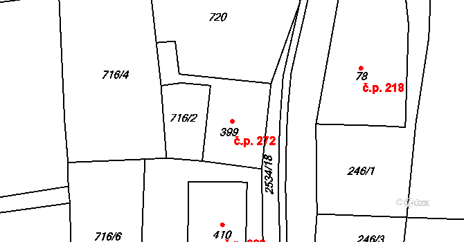 Heřmánkovice 272 na parcele st. 399 v KÚ Heřmánkovice, Katastrální mapa