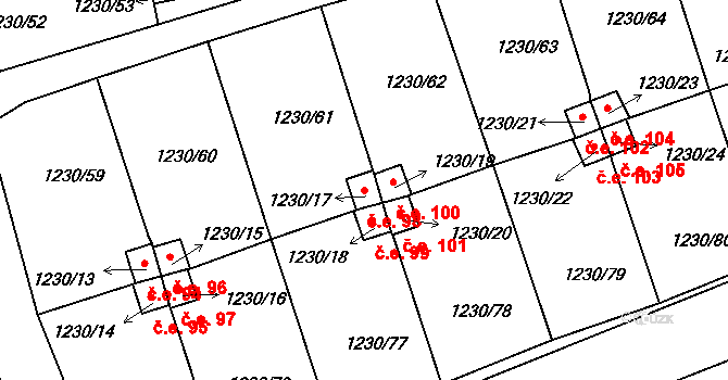 Vejprnice 98 na parcele st. 1230/17 v KÚ Vejprnice, Katastrální mapa